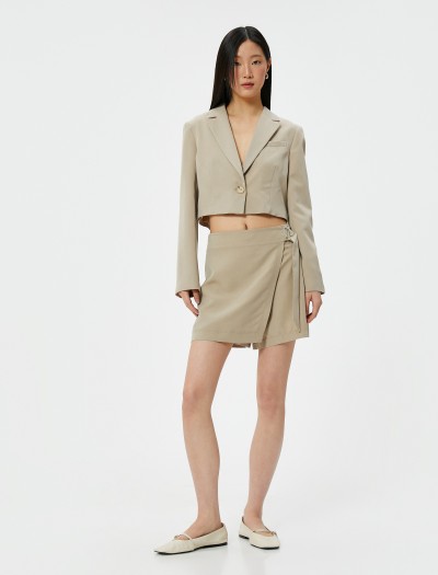 Koton Kadın Crop Blazer Ceket Düğmeli Dikiş Detaylı Cepli Modal Karışımlı