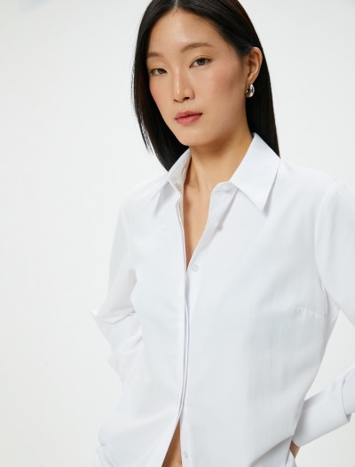 Koton Kadın Klasik Gömlek Düğmeli Uzun Kollu Standart Kesim
